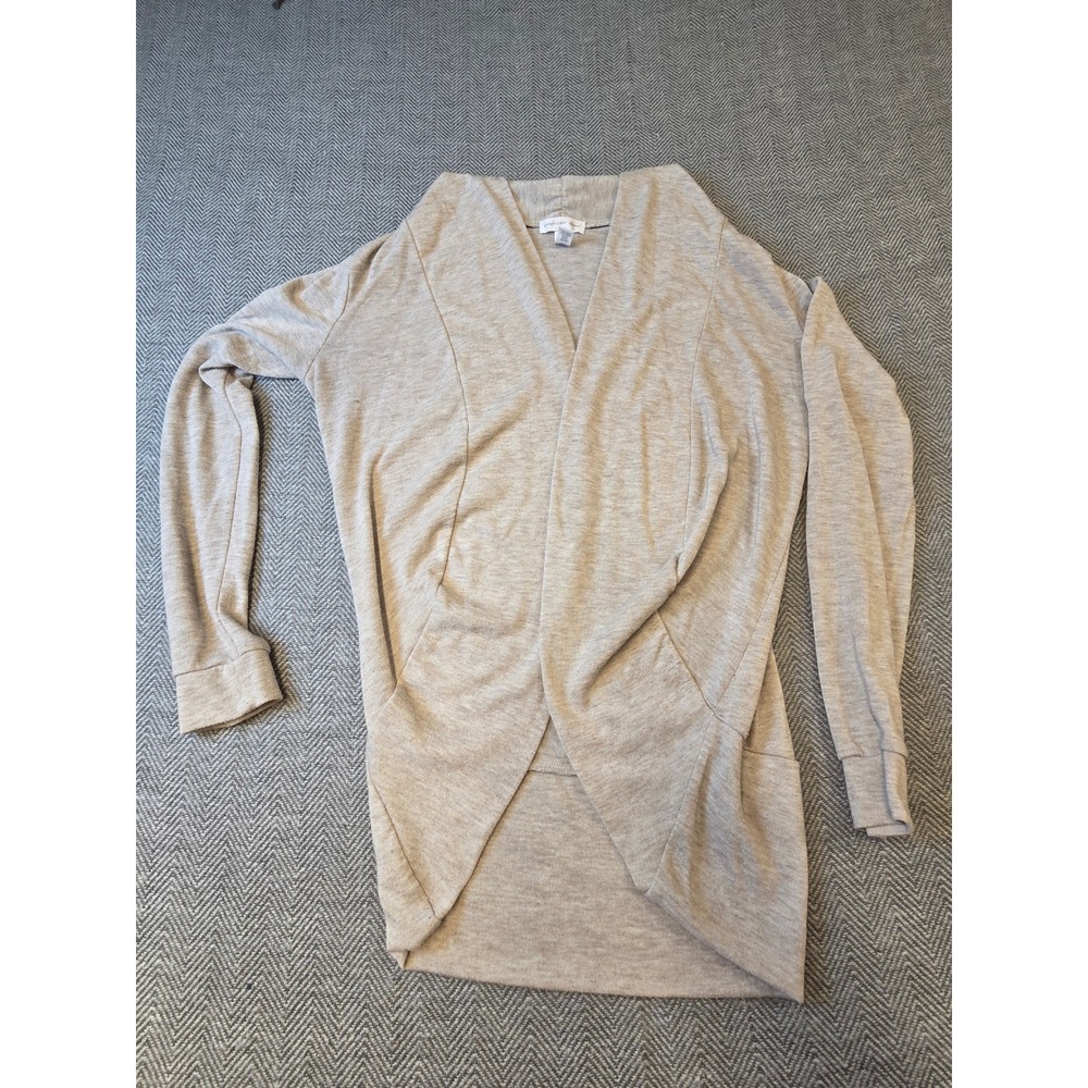 Ambiance Apparel Draped Cardigan Women's L Oatmeal Beige Long Sleeve Open Front